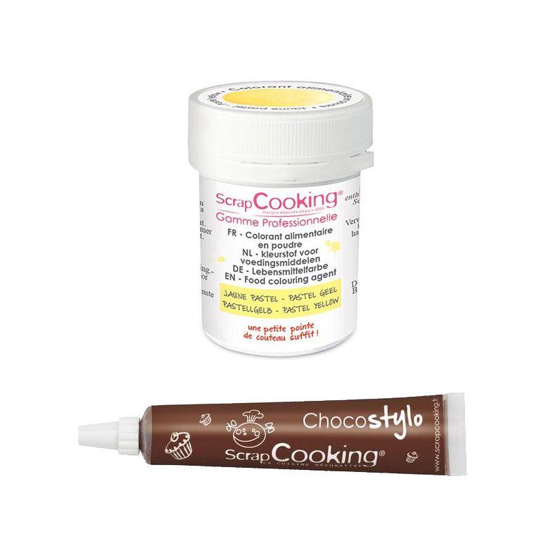 Stylo chocolat + Colorant alimentaire en poudre jaune pastel Scrapcooking - Mathon