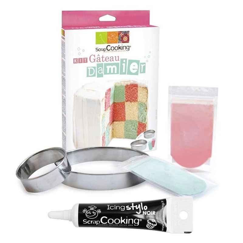 Kit gâteau damier + Stylo de glaçage noir Scrapcooking - Mathon