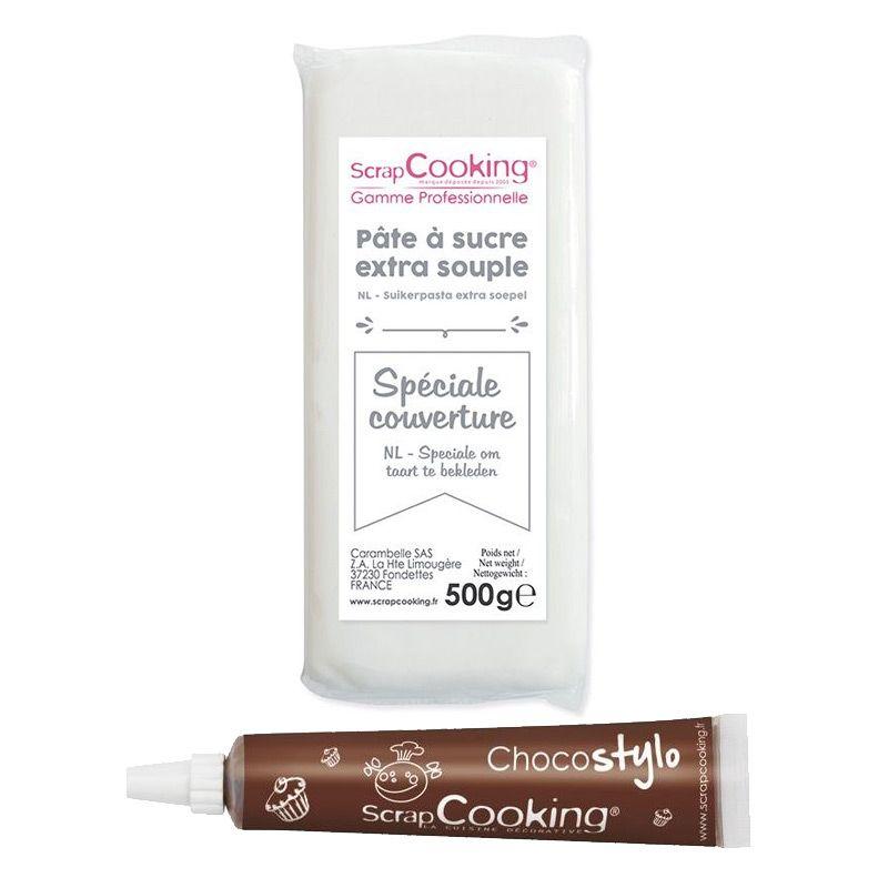 Pâte à sucre de couverture blanche 500 g + 1 Stylo chocolat Scrapcooking - Mathon