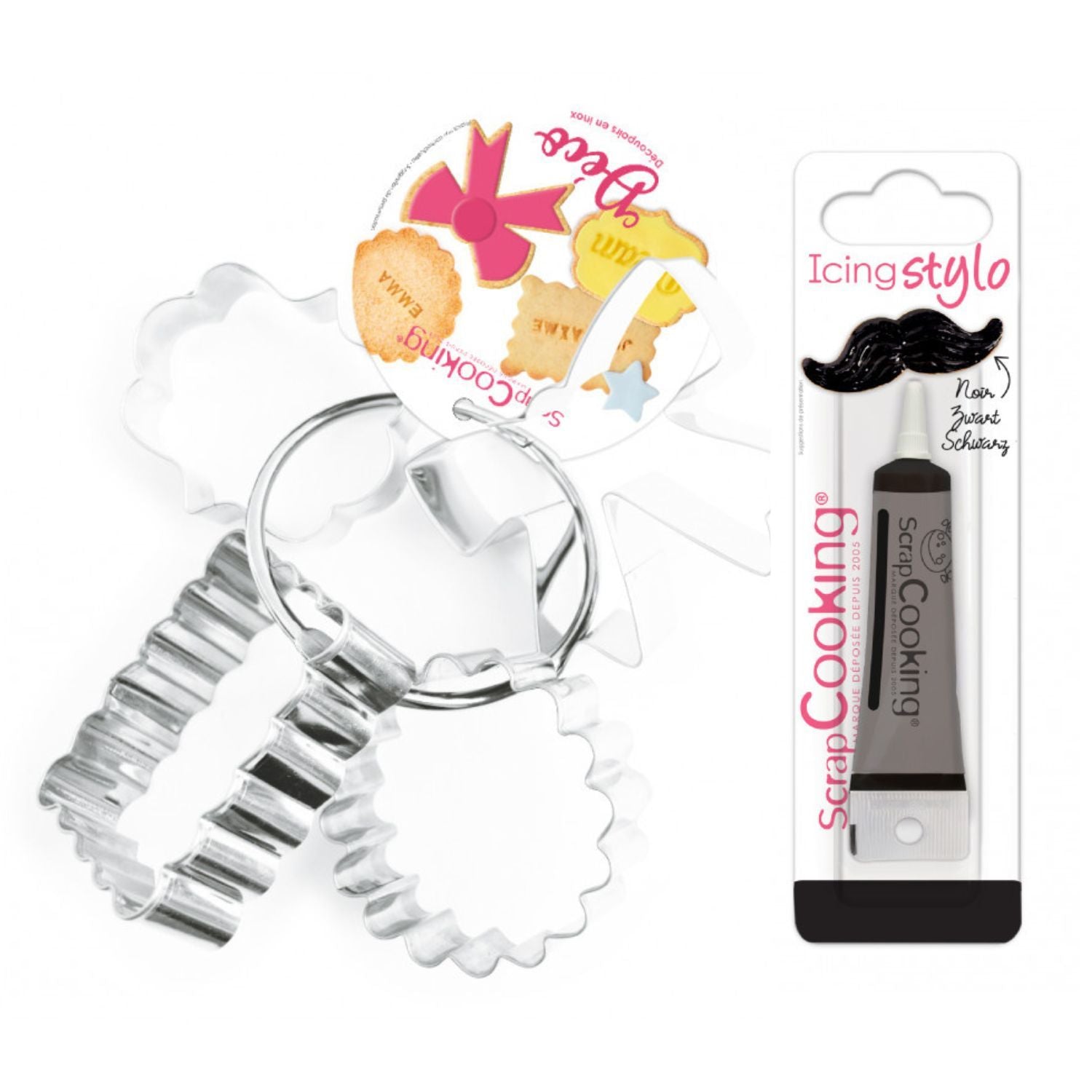 4 Découpoirs à biscuits Déco + Stylo de glaçage noir Scrapcooking - Mathon