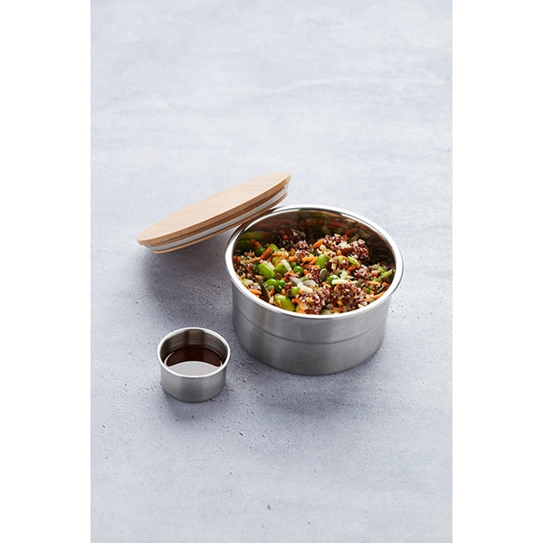 Lunch box ronde en inox 600 ml et couvercle en bambou Point Virgule - Mathon - 4