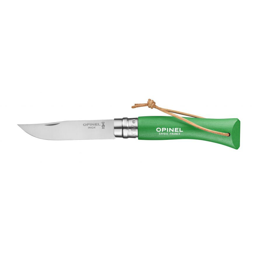 Couteau Baroudeur n°7 - lame 8 cm vert avec lien en cuir Opinel - Mathon